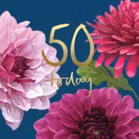 Dubbelt kort med kuvert - 50 år - Dahlia & Krysantemum (Fraktfritt)