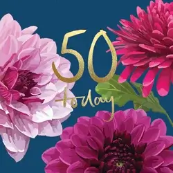 Dubbelt kort med kuvert - 50 år - Dahlia & Krysantemum (Fraktfritt)