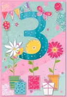 Dubbelt kort med kuvert - 3 år - Blommor och paket (Fraktfritt)