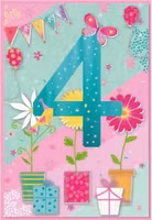 Dubbelt kort med kuvert - 4 år - Blommor och paket (Fraktfritt)