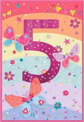 Dubbelt kort med kuvert - 5 år - Rosa fjärilar (Fraktfritt)