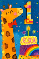 Dubbelt kort med kuvert - 1 år - Giraffgratulationer (Fraktfritt)