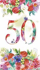 Dubbelt kort med kuvert - 50 blomstrande år (Fraktfritt)