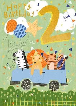 Dubbelt kort med kuvert - 2 år - Partybilen (Fraktfritt)