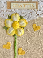 Litet, handgjort kort med kuvert - Gul blomma (Fraktfritt)