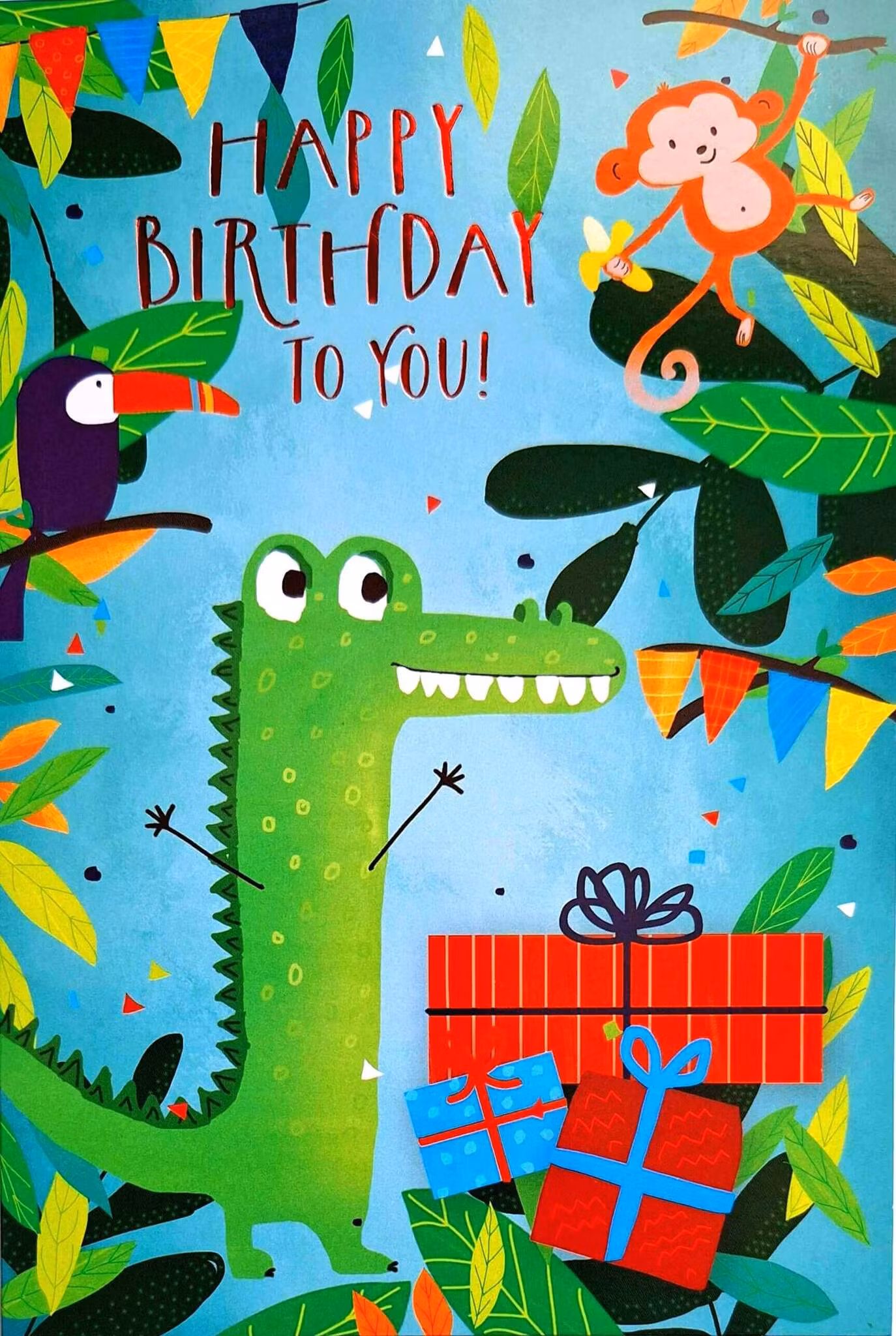 Dubbelt kort med kuvert - Djungelkrokodil (Fraktfritt)