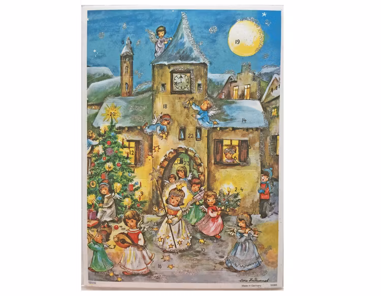 Gammeldags adventskalendrar och julkalendrar med glitter