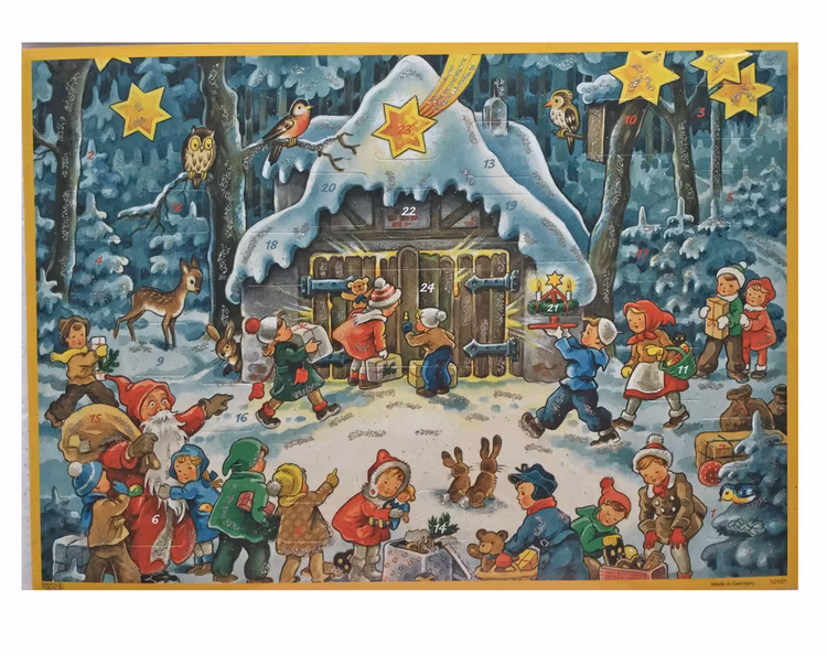 Gammeldags adventskalendrar och julkalendrar med glitter