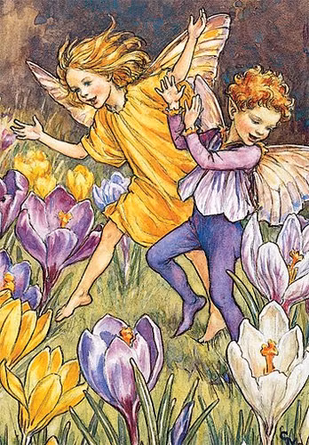 Litet kort med kuvert - Älvor bland krokus (Fraktfritt)