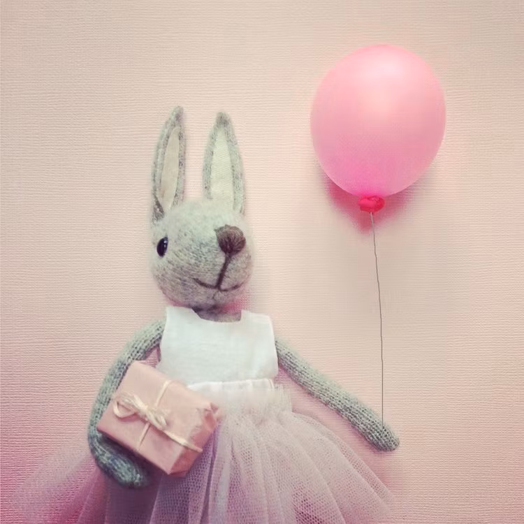 Kort med kuvert - Kanin med ballong (Fraktfritt)