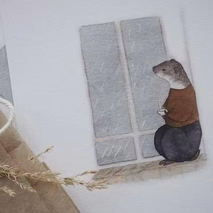 Enkelt konstkort - Tankar en regnig dag (Fraktfritt)