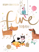 Dubbelt kort med kuvert - 5 år - Five today (Fraktfritt)