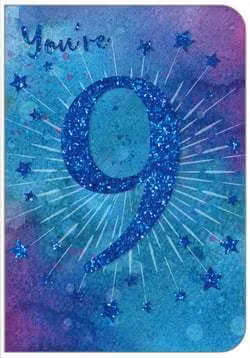 Dubbelt kort med kuvert - 9 År - Blå glittrande fyrverkeri (Fraktfritt)