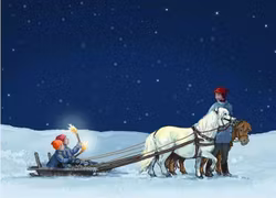 Enkelt kort - Slädfärd med facklor (Fraktfritt)