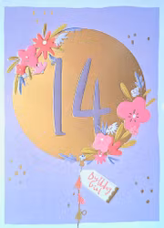 Dubbelt kort med kuvert - 14 år - Guld (Fraktfritt)