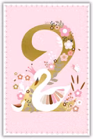 Dubbelt kort med kuvert - Andra, rosa, födelsedagen (Fraktfritt)