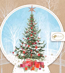 Konturskuret julkort - Julkulan med granen  (Fraktfritt)