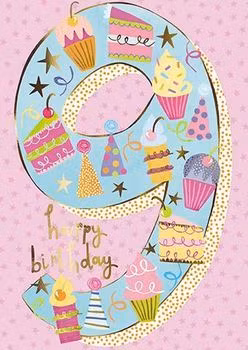 Dubbelt kort med kuvert - 9 År - Godsaker (Fraktfritt)