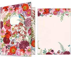 Skrivset med Brevpapper och Kuvert - Rödrosa blomster