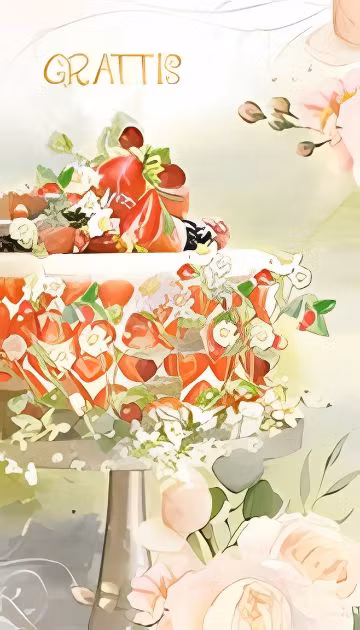 Dubbelt kort med kuvert - Vacker jordgubbstårta (Fraktfritt)