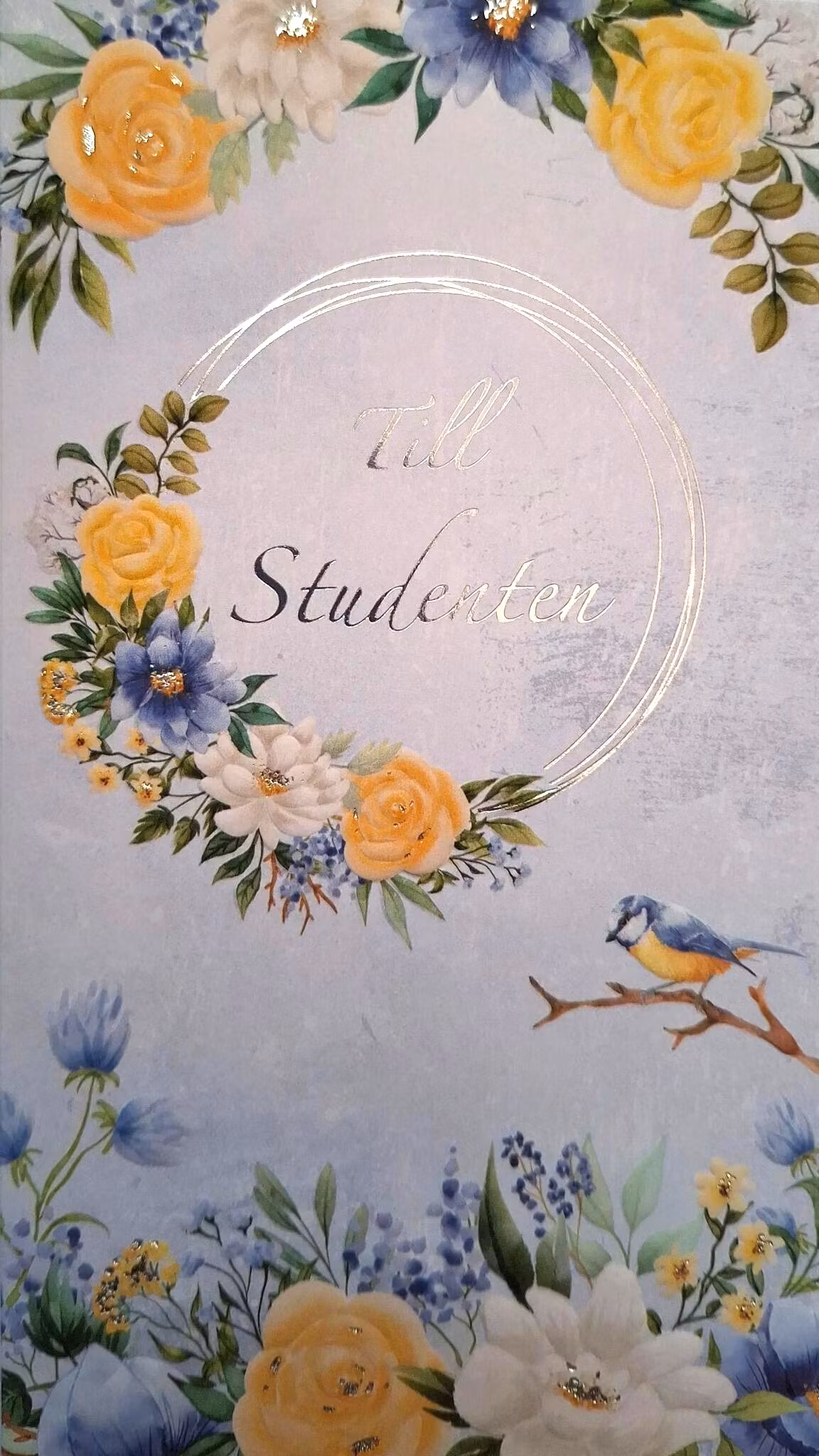 Dubbelt kort med kuvert - Studenten gula rosor (Fraktfritt)