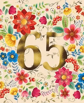 Dubbelt kort med kuvert - 65 År - Blomstersprakande år (Fraktfritt)