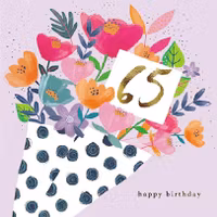 Dubbelt kort med kuvert - 65 år - Happy Birthday (Fraktfritt)