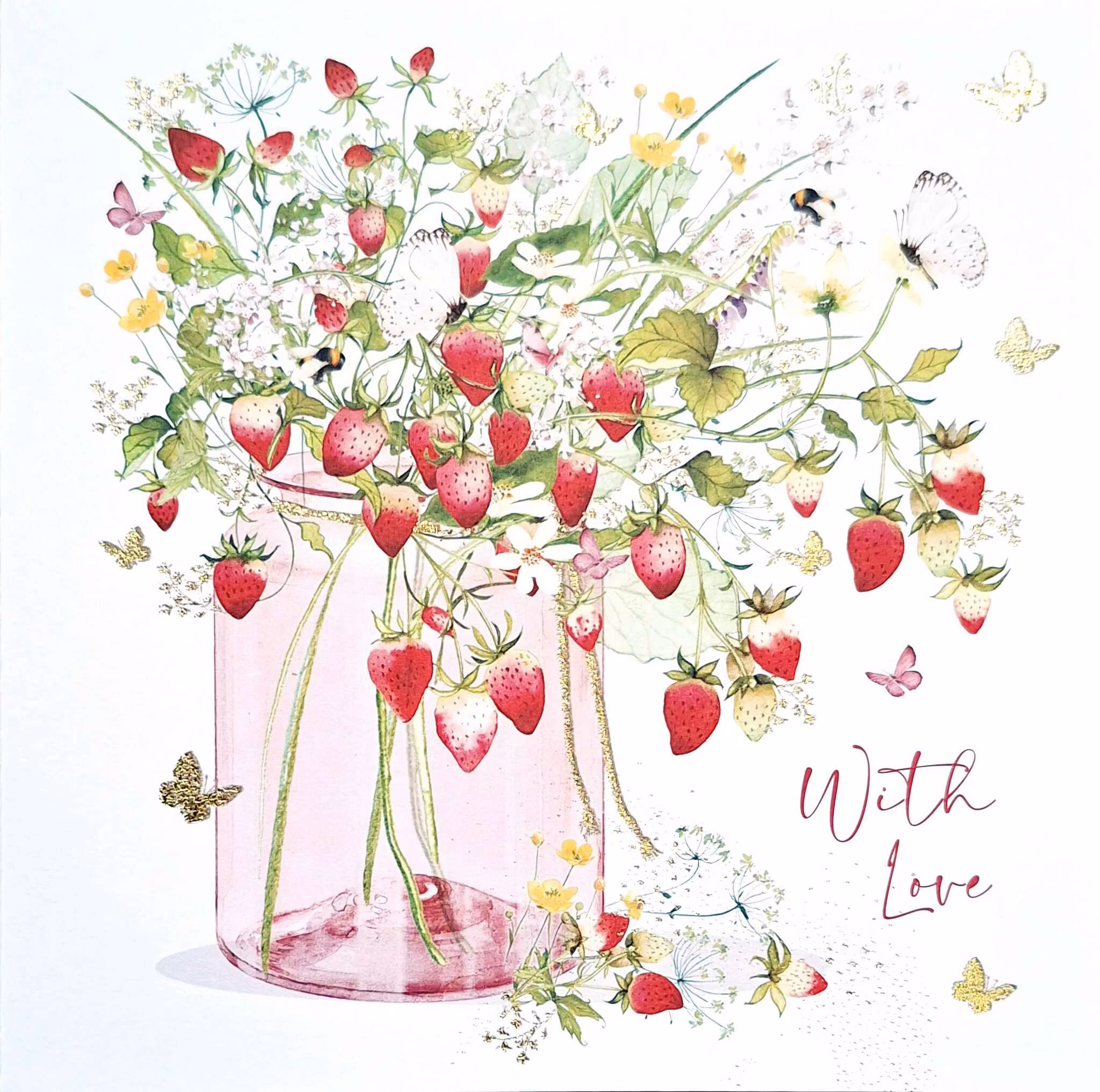 Dubbelt kort med kuvert - Vas med jordgubbsplantor (Fraktfritt)