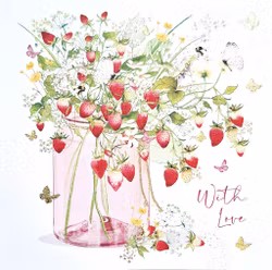 Dubbelt kort med kuvert - Vas med jordgubbsplantor (Fraktfritt)