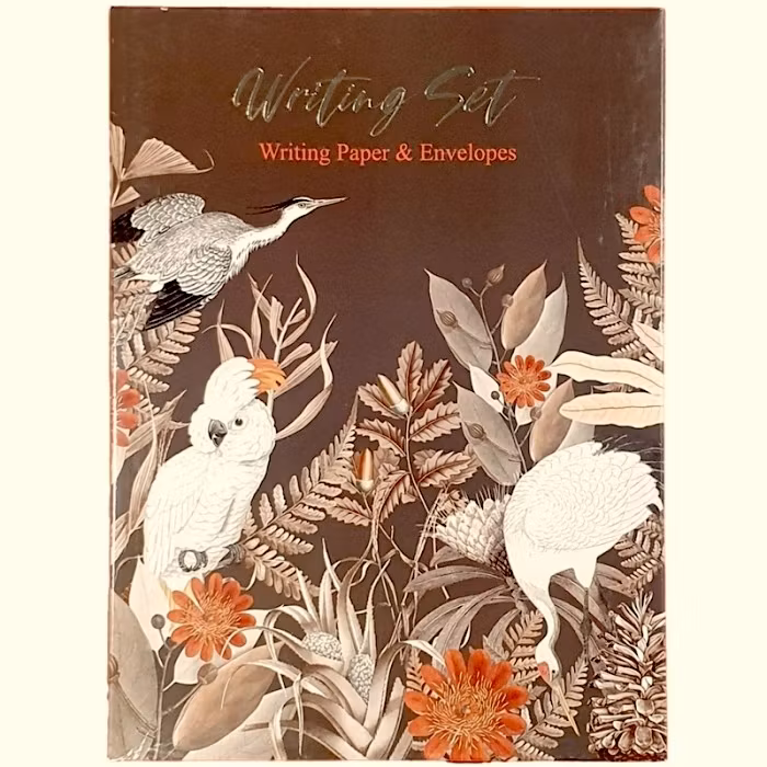 Skrivset med Brevpapper och Kuvert - Vit kakadua