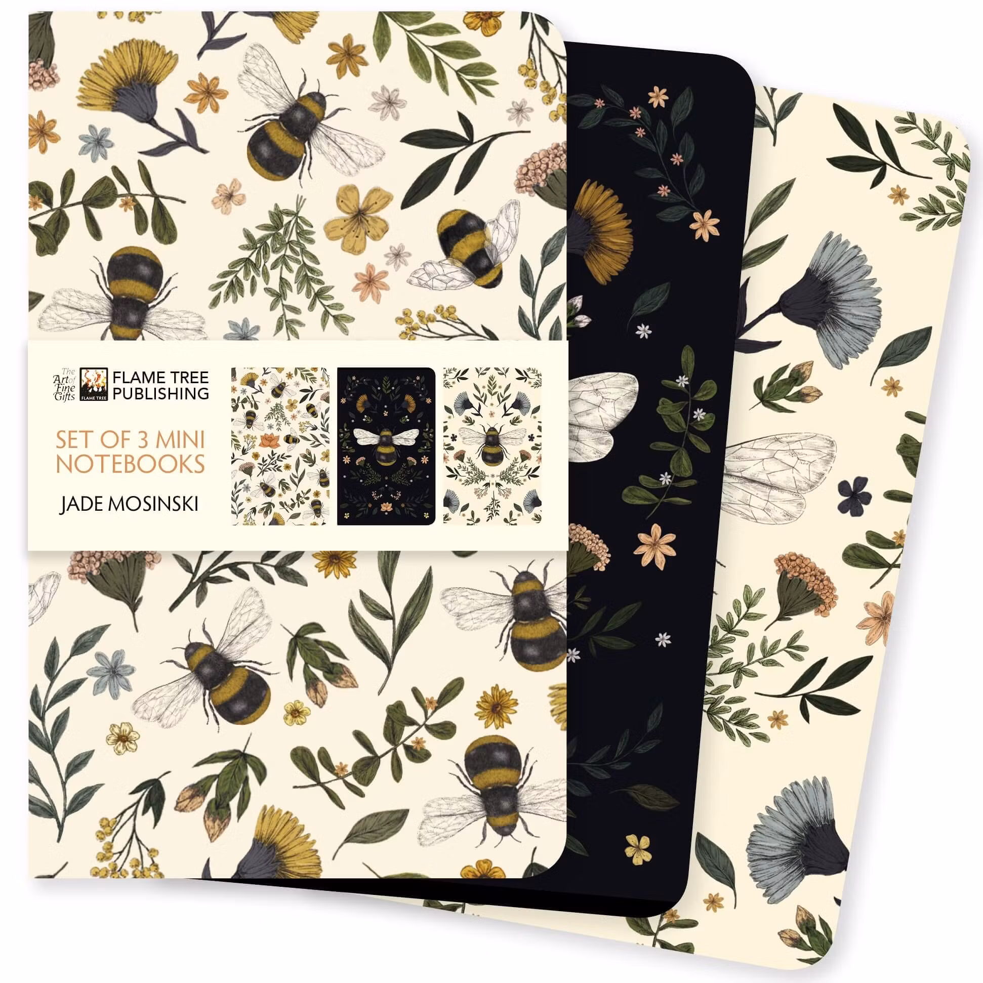 Anteckningsböcker (3 stycken) - Humlor och blommor