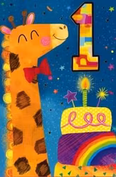 Dubbelt kort med kuvert - 1 år - Giraffgratulationer (Fraktfritt)