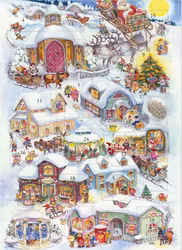 Liten Adventskalender som julkort - Tomten flyger in till byn (Fraktfritt)