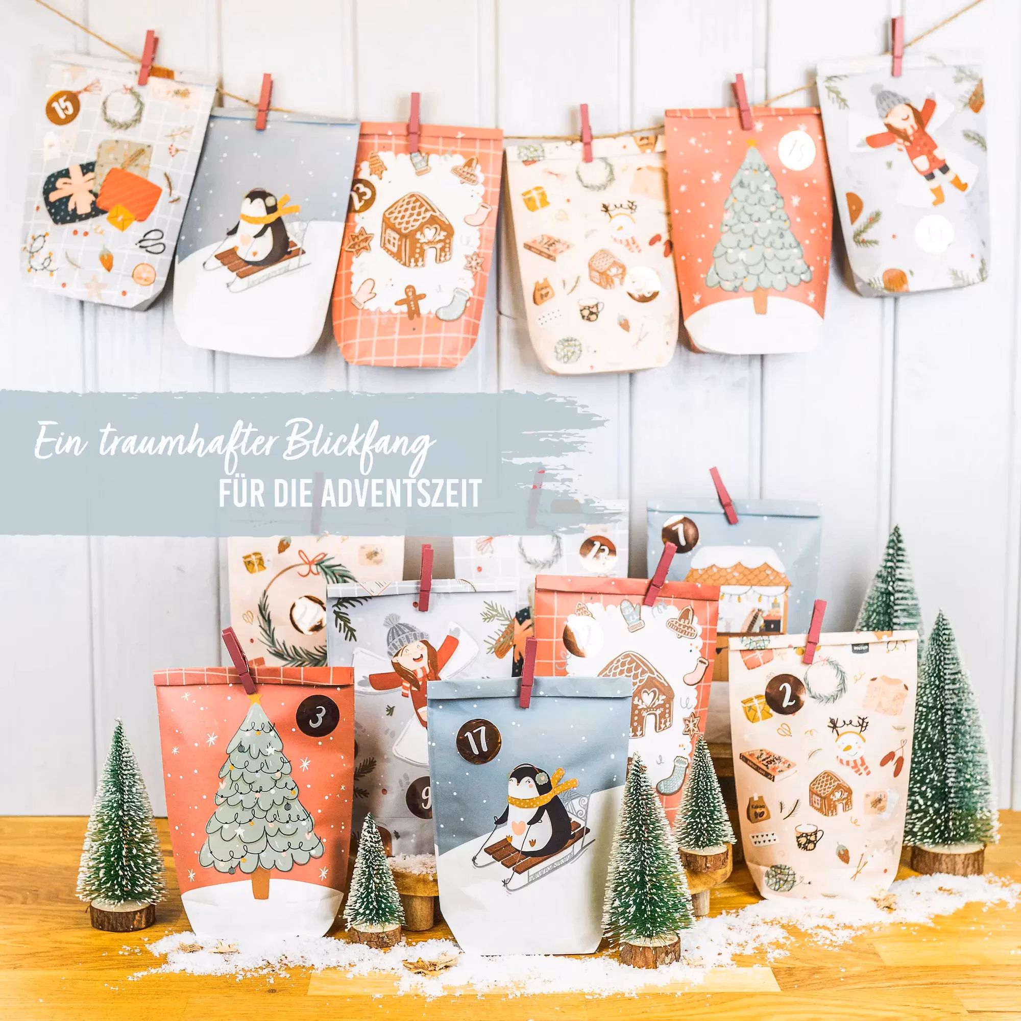 Adventskalenderpåsar som du fyller själv - Jul i pastell