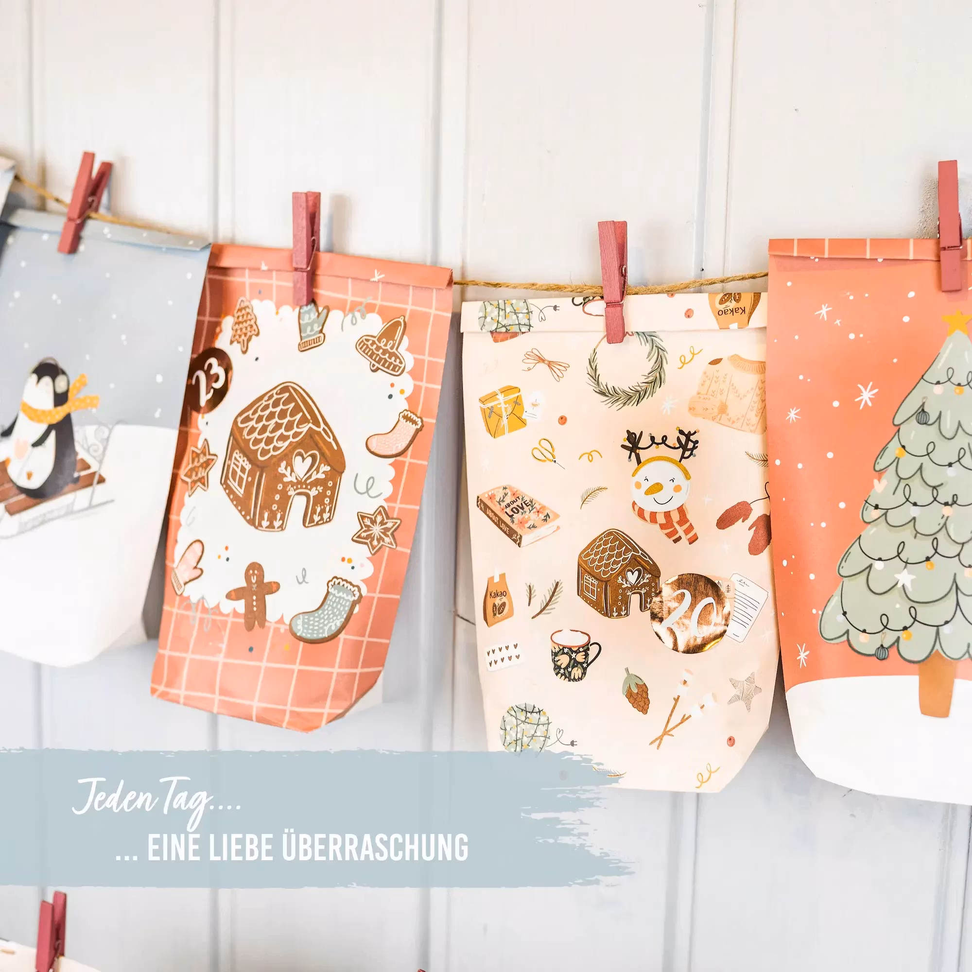Adventskalenderpåsar som du fyller själv - Jul i pastell
