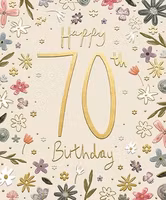 Dubbelt kort med kuvert - 70 år - Guldblomster (Fraktfritt)