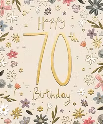 Dubbelt kort med kuvert - 70 år - Guldblomster (Fraktfritt)