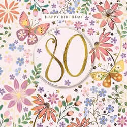Dubbelt kort med kuvert - 80 år - Bland blomstern (Fraktfritt)