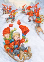 Dubbelt julkort 3D - Barn i backen (Fraktfritt)