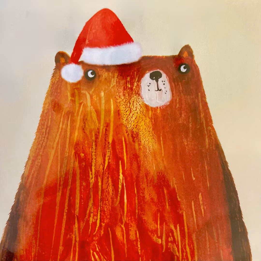 Dubbelt julkort med kuvert - Björn med tomteluva (Fraktfritt)