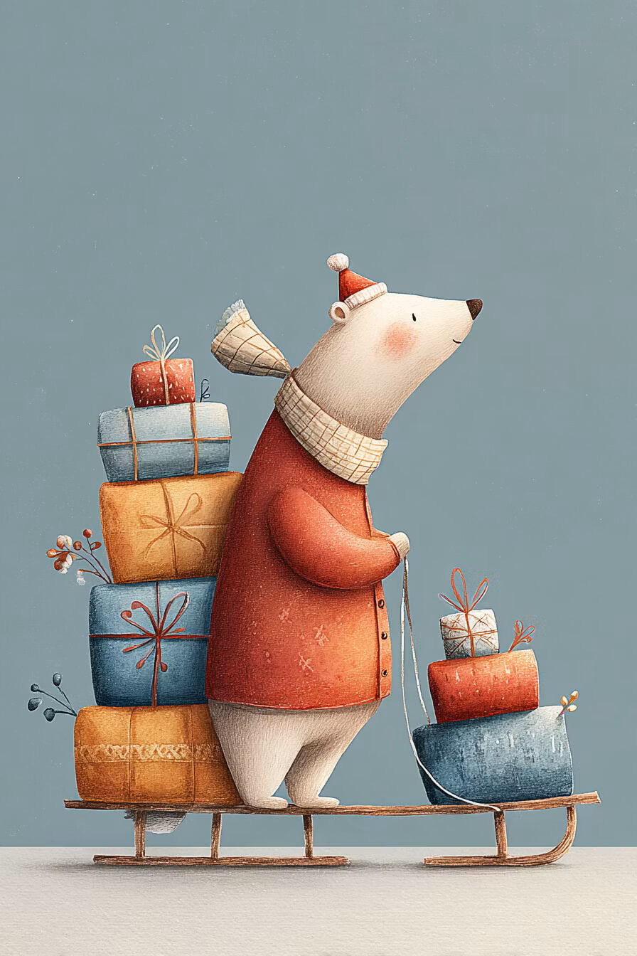 Enkelt julkort utan kuvert - Björnens släde (Fraktfritt)