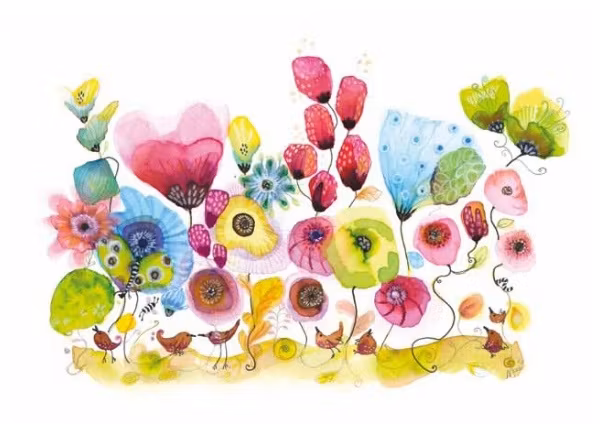 Kort med kuvert - Blomster och Fåglar (Fraktfritt)