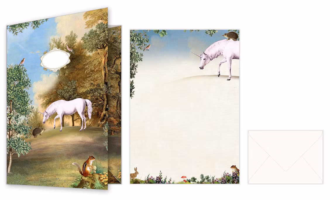 Skrivset med Brevpapper och Kuvert - Enhörningen