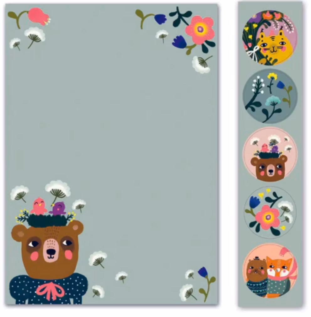 Skrivset med Brevpapper - Blommor i hatten