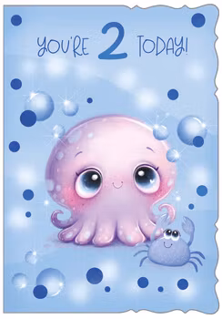 Dubbelt kort med kuvert - 2 år - Bläckfisksgrattis (Fraktfritt)