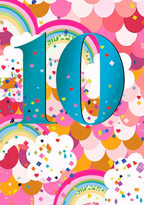 Dubbelt kort med kuvert - 10 år - Regnbågar (Fraktfritt)