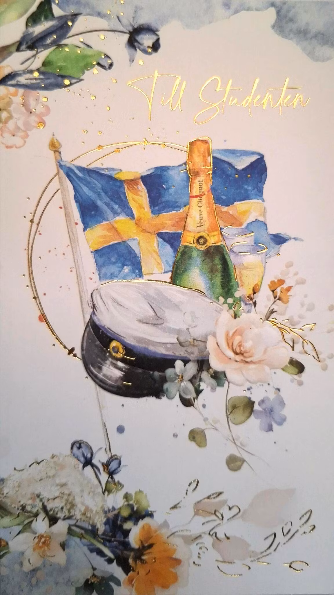 Dubbelt kort med kuvert - Champagne till studenten (Fraktfritt)