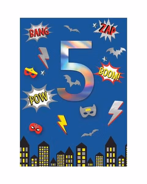 Dubbelt kort med kuvert - 5År Comic(Fraktfritt)