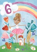 Dubbelt kort med kuvert - 6 år - Ballerina (Fraktfritt)