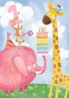 Dubbelt kort med kuvert - 1 år - Djurens grattis (Fraktfritt)